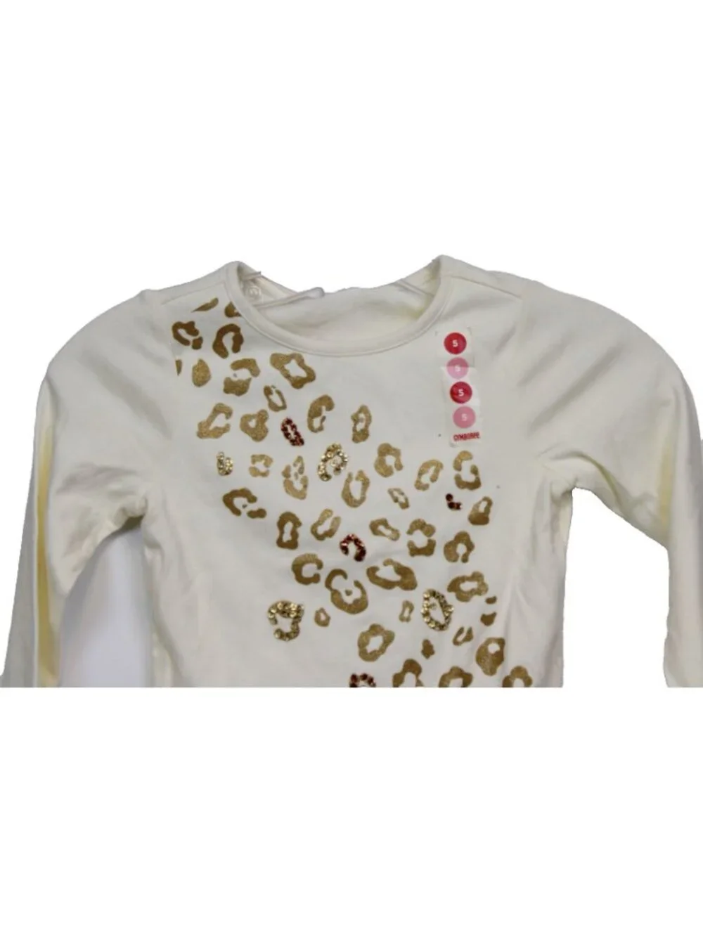 2007 Gymboree Holiday Classics White Shirt sz 5 Gold Animal Print Sequins Spots